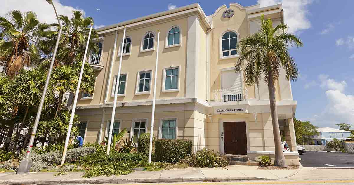 GEORGE TOWN, CAYMAN ISLANDS - SEPTEMBER 19, 2015: Caledonian House (circa XX c.) in George Town of Grand Cayman (British Overseas Territory). Hosts Caledonian Global Financial Services company