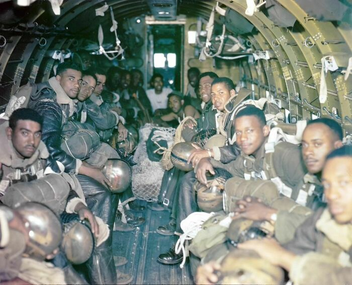 historical photos - 1945, during Operation Fire Fly, members of the 555th Parachute Infantry Battalion