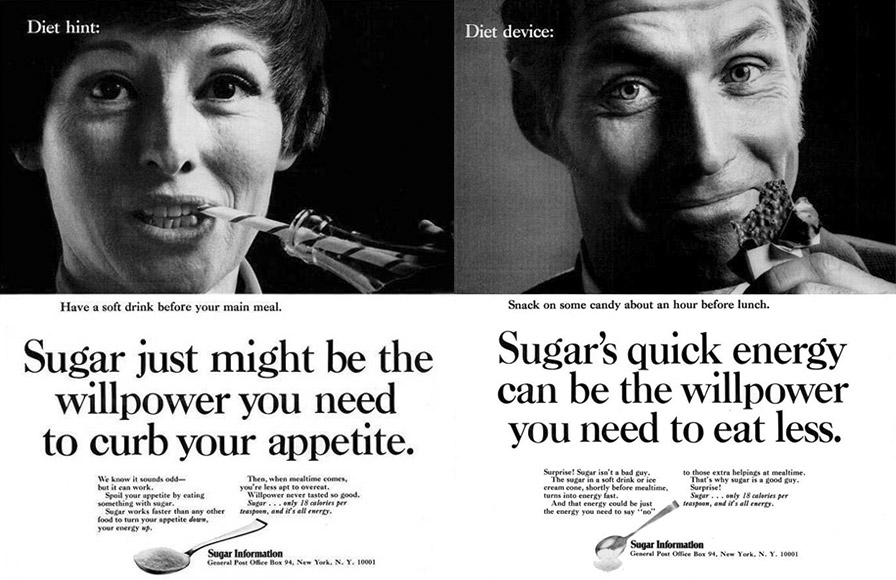 dangerous ads - In a pre-obesity epidemic era, sugar companies suggested that consuming sweets could inspire weight loss. 