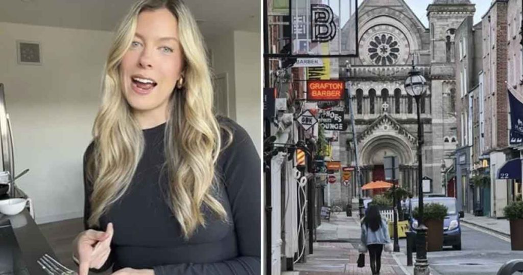 Woman discussing living in Ireland on TikTok (left) and a city in Ireland (right)