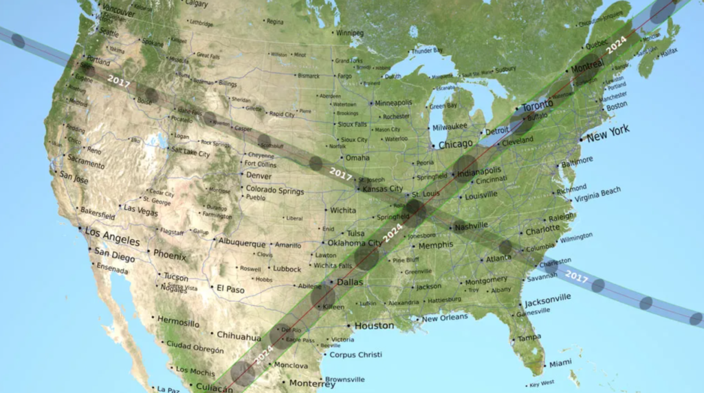 Map of 2024 total solar eclipse route