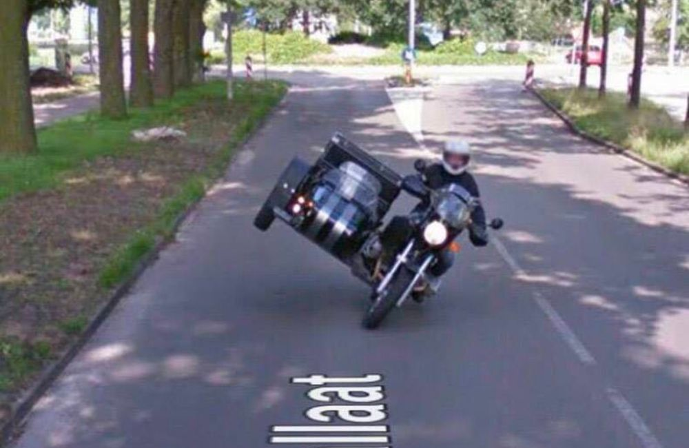This person clearly wanted to show off for Google Street View but ended up looking like they're about to fall off their motorcycle. Lesson learned: don't do anything risky for a photo op.