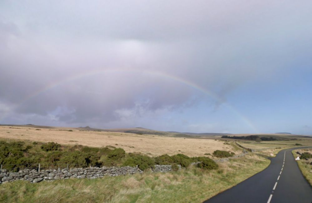 Not all Google Street View captures are bizarre; some are simply beautiful, like this rainbow against the English countryside.