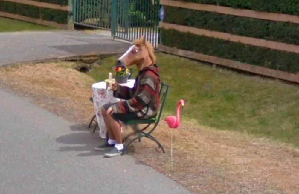 Here, you see this half-human, half-horse sitting at a table munching on a banana.