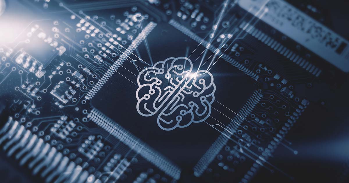 Brain on computer chip. AI concept