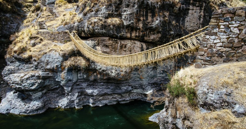 Inca bridge over the river Apurimac / Queswachoca / Andes /Peru / South America